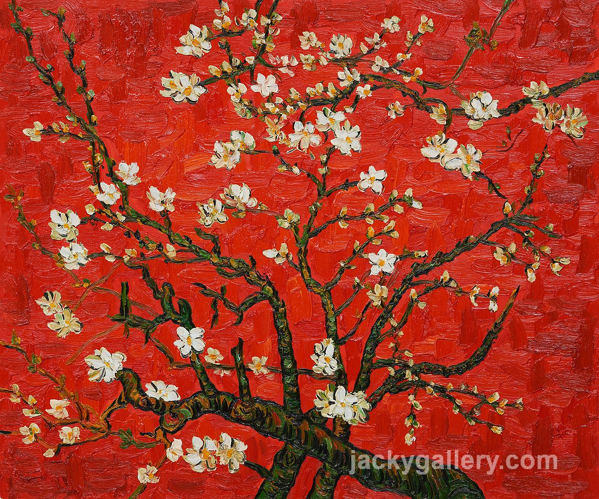 Branches Of An Almond Tree In Blossom Interpretation in Red, Van Gogh painting